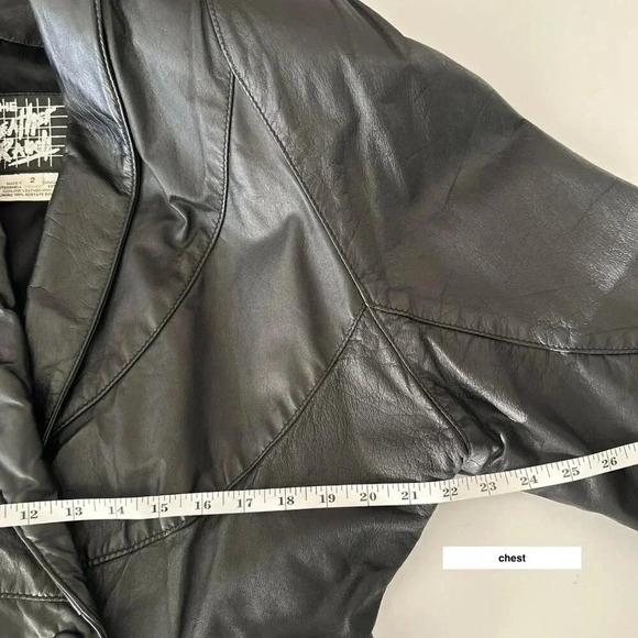 Vintage 80s Leather Ranch Jacket Womens 2 / Small Black Cropped Boxy Glam Rock - Picture 13 of 16